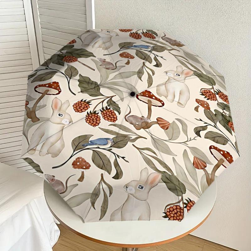 1PC Rabbit Forest Umbrella-8-Rib Reinforced Portable Folding Travel Suitable for All Seasons Outdoor Daily Use-G345
