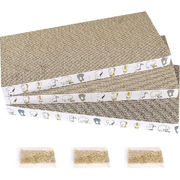 PatiencET Cat Scratching Board 4 Pack, Cardboard Cat Scratcher with Catnips, Flat Double-Sided Cat Scratch Pad for Indoor Small Medium Cats Kittens