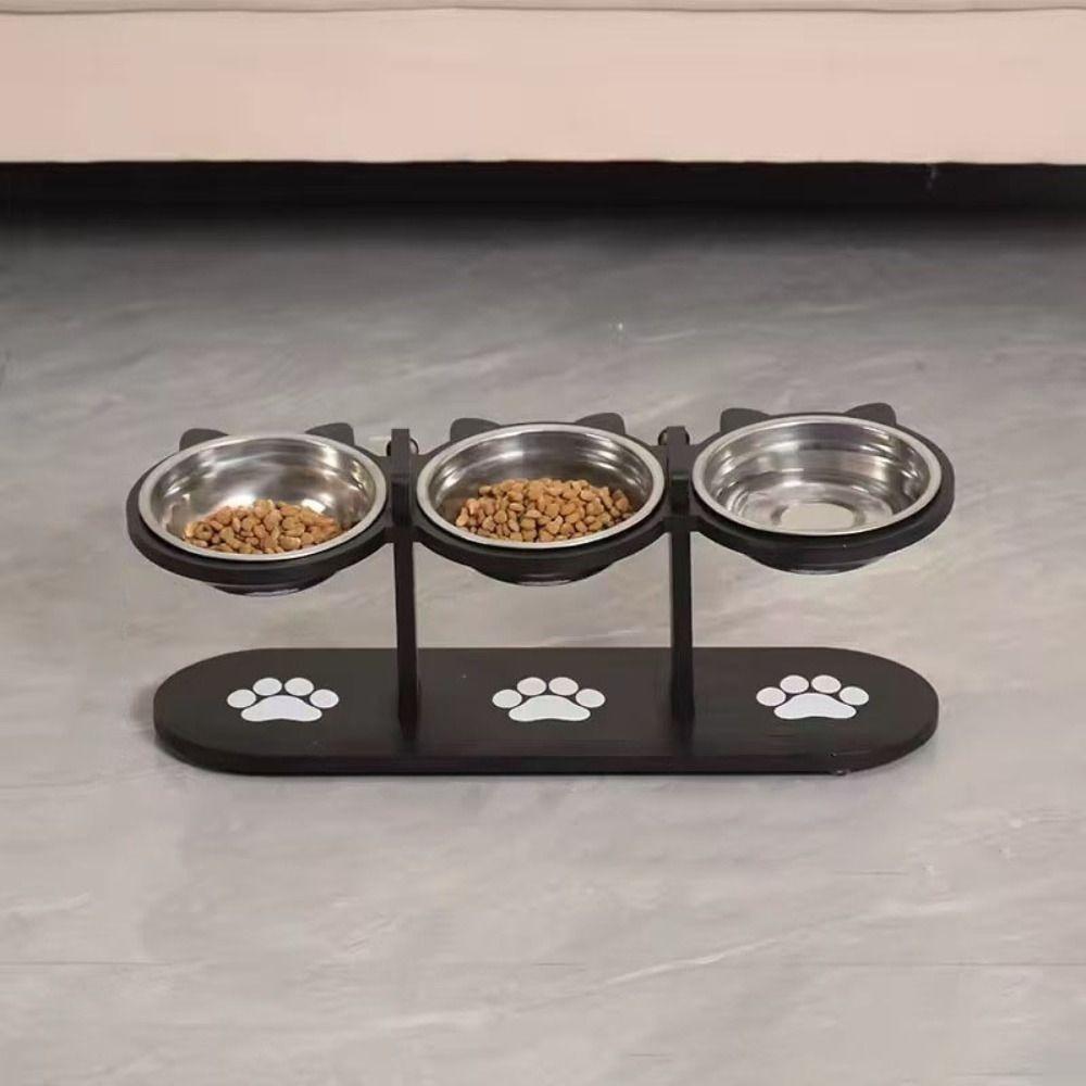 Деревянная стойка для корма для домашних животных, миска для воды из нержавеющей стали, симпатичная приподнятая миска для кошек и собак, лакомства для домашних животных