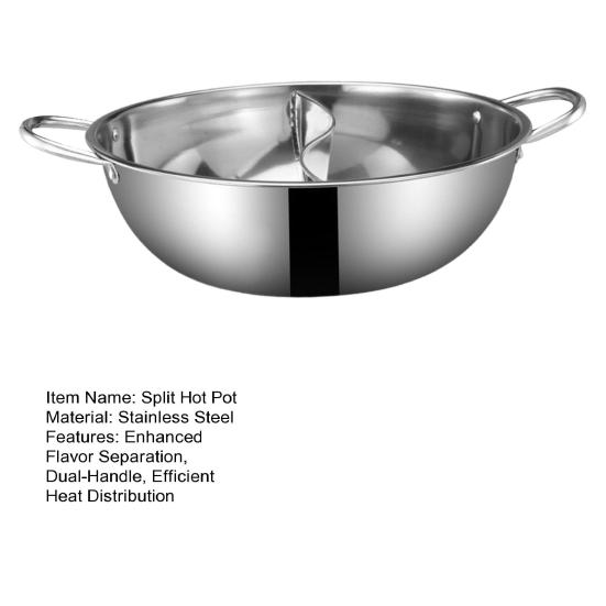 Double Flavor Hot Pot Stainless Steel Split Hot Pot with Anti-Scald Handles Chinese Induction Shabu Hot Pot for Kitchen Stove