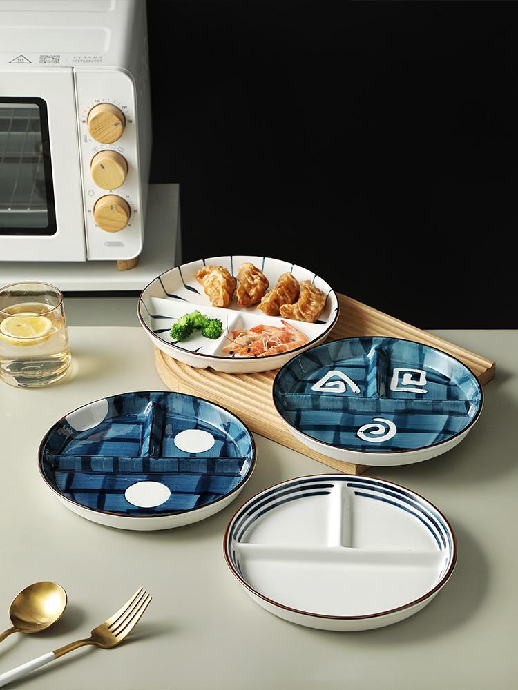 Японская керамическая тарелка с отделениями для домашних фруктов, овощей, круглая подглазурная разделительная тарелка с диском