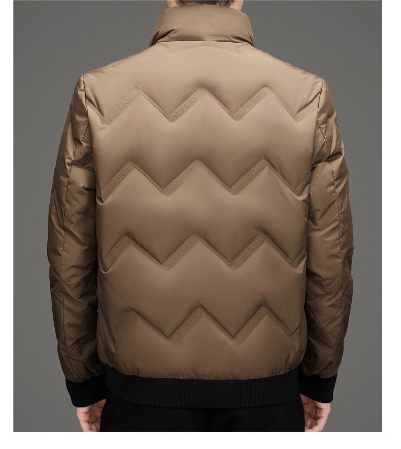 Мужская зимняя пуховая куртка с воротником-стойкой - Модная, универсальная, повседневная короткая верхняя одежда на белом утином пуху в стиле папы