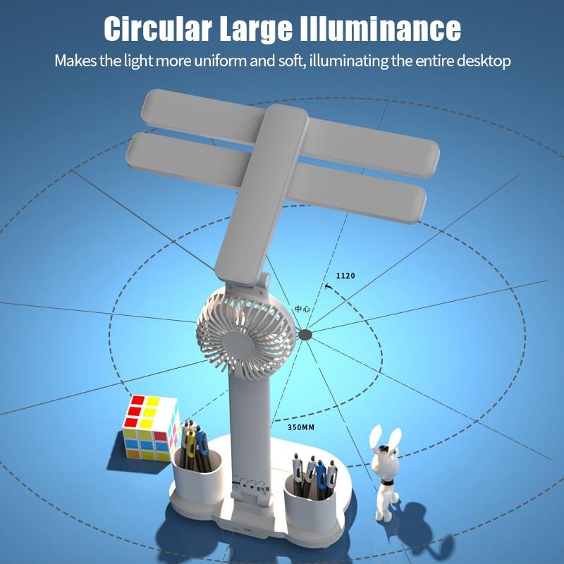 3 в 1 лампа для чтения с защитой глаз, мини-вентилятор, ящик для хранения канцелярских принадлежностей, дисплей температуры/времени/даты, без мерцания, настольный светильник для учебы