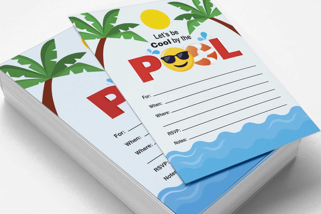 Inkdotpot Упаковка из 30 приглашений на вечеринку у бассейна, приглашения на день рождения с конвертами, для вечеринки у бассейна для детей/взрослых, заполняемый стиль 5 x 7 дюймов