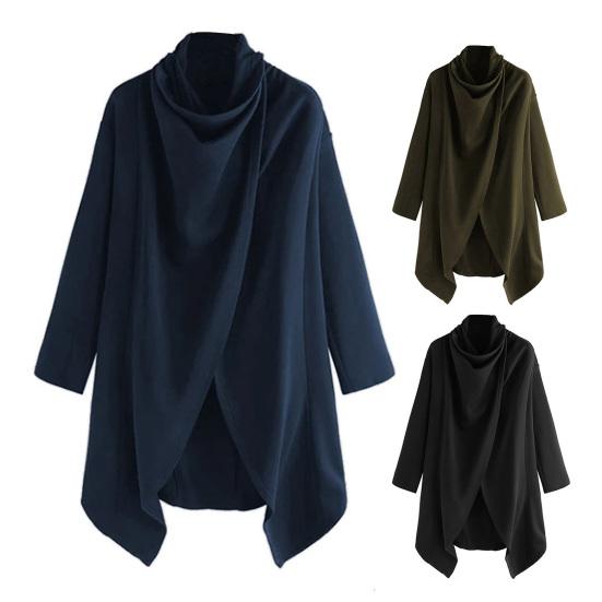 Men Cloak Coat High Collar Long Sleeve Street Style Windbreaker Solid Color Irregular Hem Mid-Length Outwear Punk Style Winter Outerwear