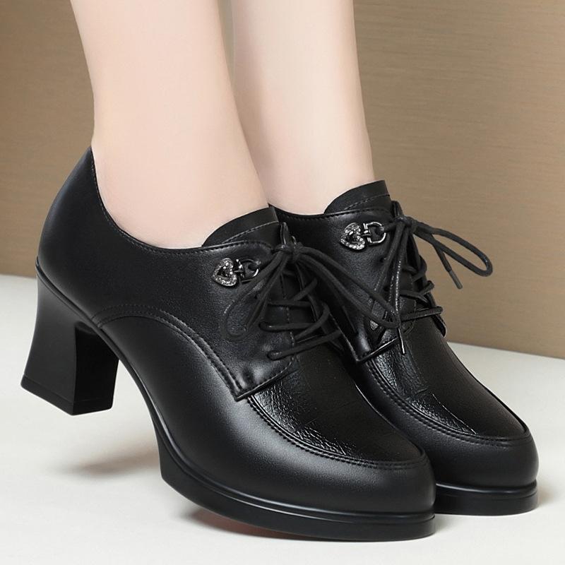 Модные британские туфли-оксфорды из мягкой кожи с глубоким ртом, женские туфли-лодочки на платформе 2024 года, туфли на высоком каблуке для офиса и мамы