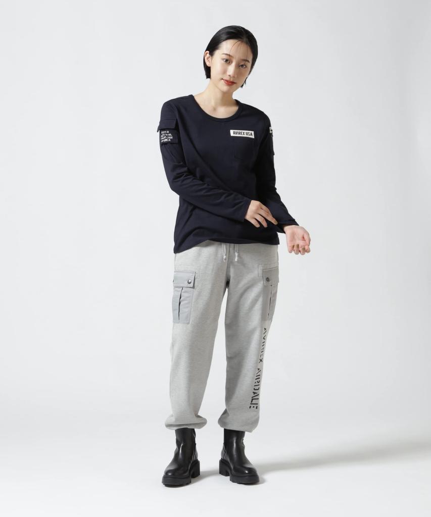 ФУТБОЛКА С ДЛИННЫМ РУКАВОМ FATIGUE Sleeve Fatigue L 120 Navy [Avirex] ЖЕНСКАЯ ФУТБОЛКА/Длинная футболка женская 783-2930602