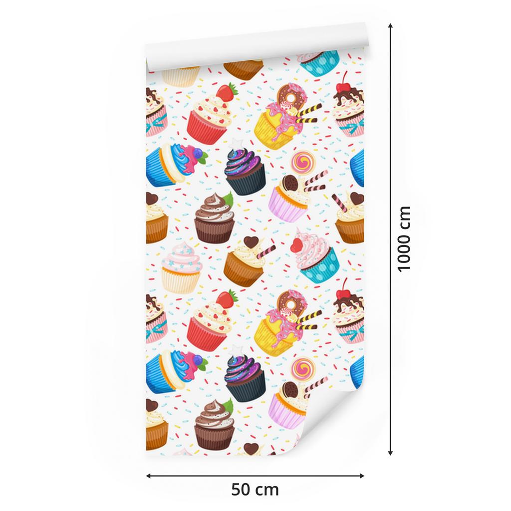 Colorful Cupcakes Wallpaper for Living Room and Bedroom 50x1000