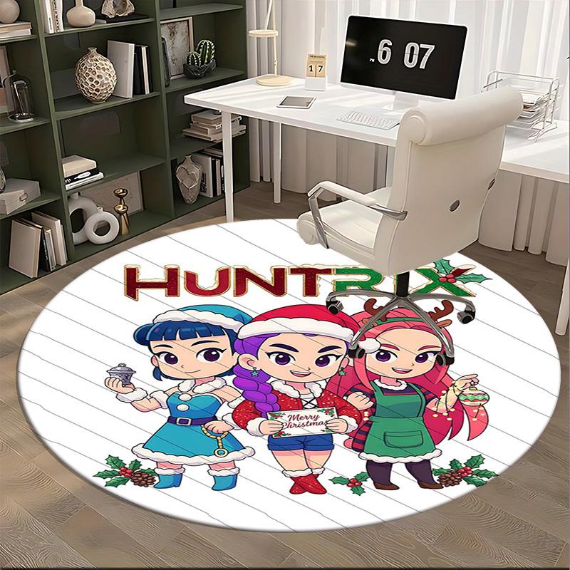 1pc HUNTRIX Christmas Anime Cartoon Design Round Carpet  Office Chair Mat, NonSlip Rug for Home Decor