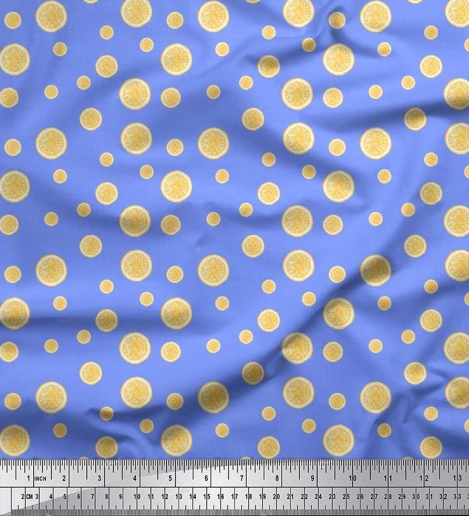 Soimoi Black Poly Crepe Fabric Lemon Slice Shirting Print Fabric by Yard 42 Inch