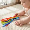 Wooden Cloud Rattle Baby Toy, Shape Teether Grasping Toy with Colorful Ribbons, Sensory Bell for Newborn, Infant Shaker Visual Auditory Development