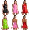 Womens Glossy Patent Leather Sleeveless Dress A-Line Mini Party Dress Clubwear Nightclub