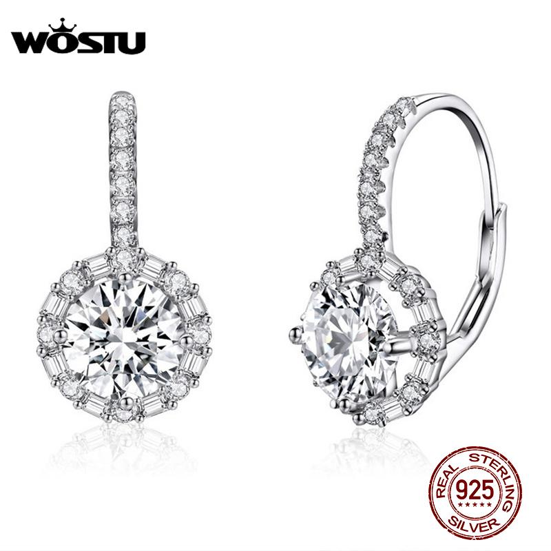 WOSTU Роскошные Серебряные Серьги-Кольца 925 Пробы Стерлинговое Серебро Фианит Модные Современные Женские Серьги Украшения Свадебный Подарок CQE508