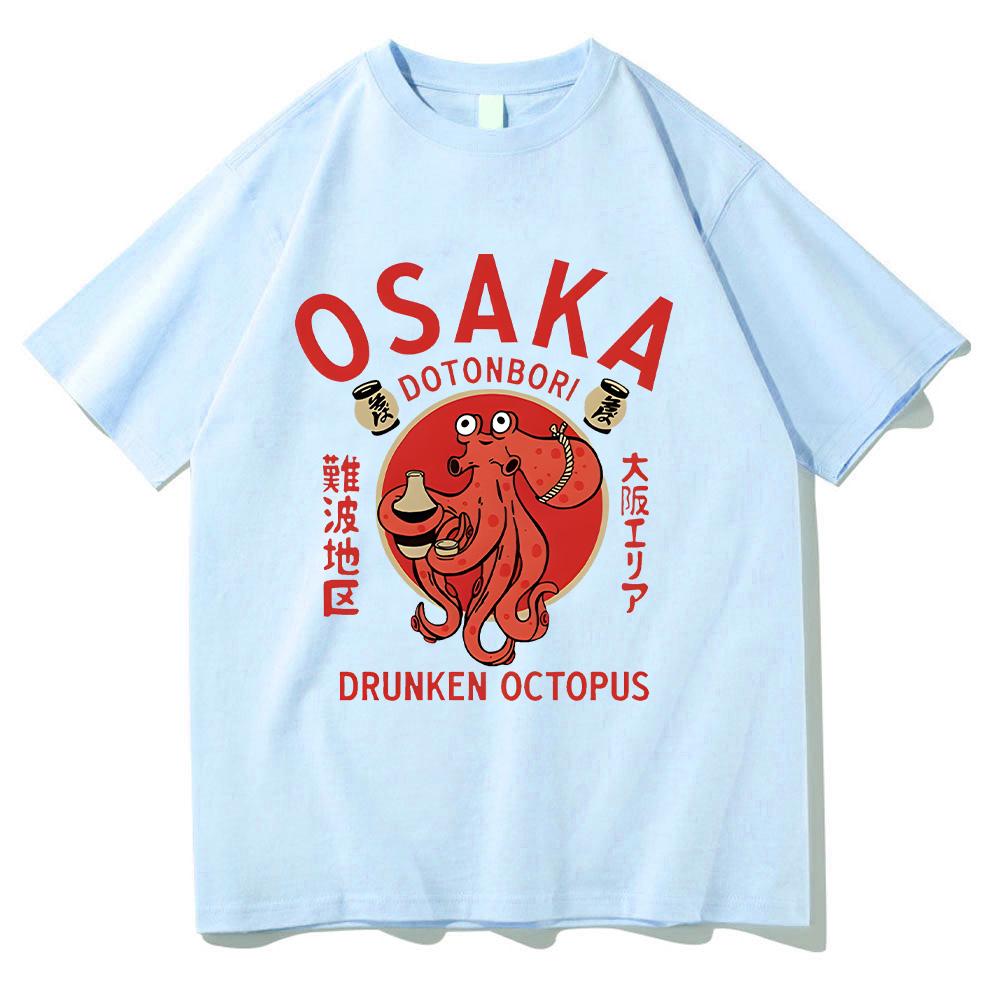 Osaka Dotonbori Drunken Octopus T-shirts Japanese Food Funny Cotton Tee-shirts Summer Fanshion Women Men Tops Vintage Aesthetic Tees