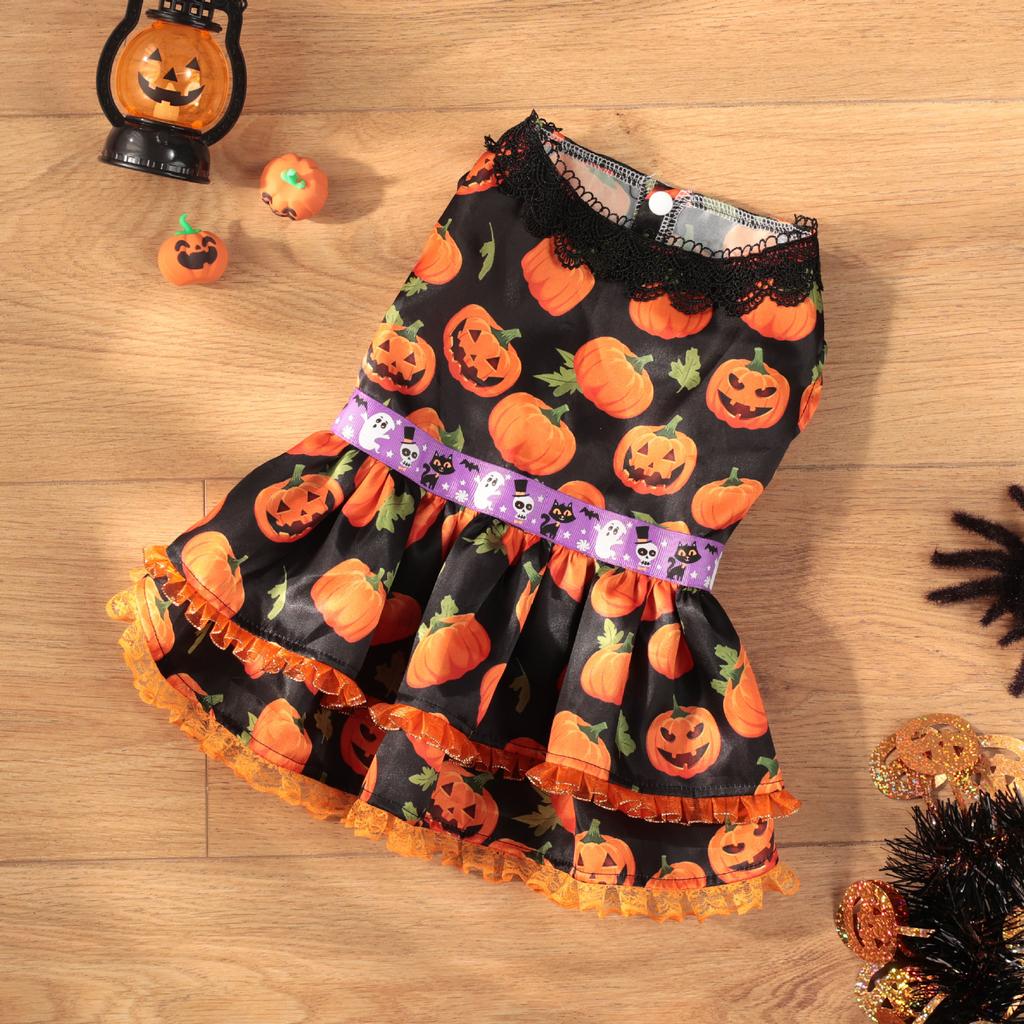 Popular Halloween Pet Supplies Dog Clothes Costumes Pumpkin Skirts and Small Dog Lace Skirt Dog Dress White Girl Dog Clothes