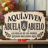 Металлический плакат Настенное искусство Винтаж Ретро Испанская цитата AQUI VIVEN ABUELA ABUELO для Гостиной