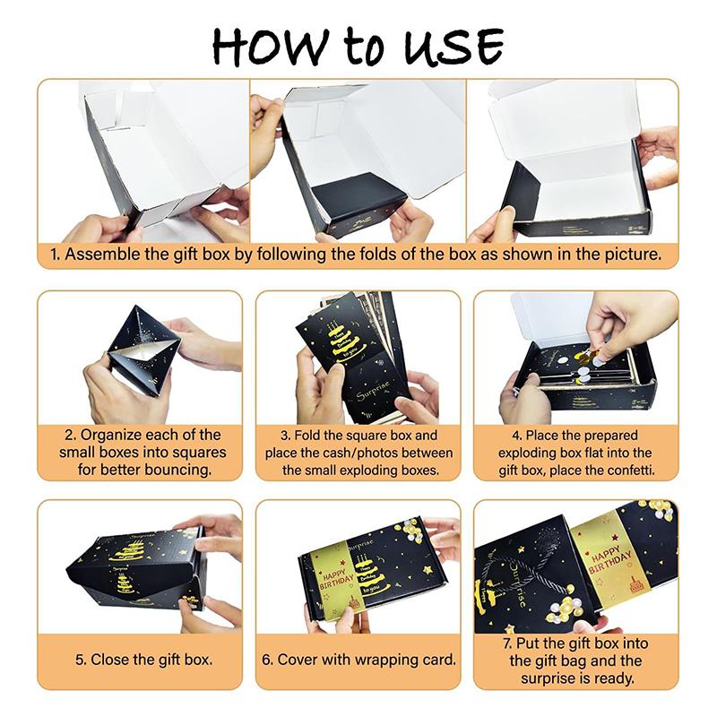 10Pcs Folding Explosion Surprise Gift Boxes Black Gold Bounce Surprise Gift Box Bouncing Box Valentine'S Day Gift