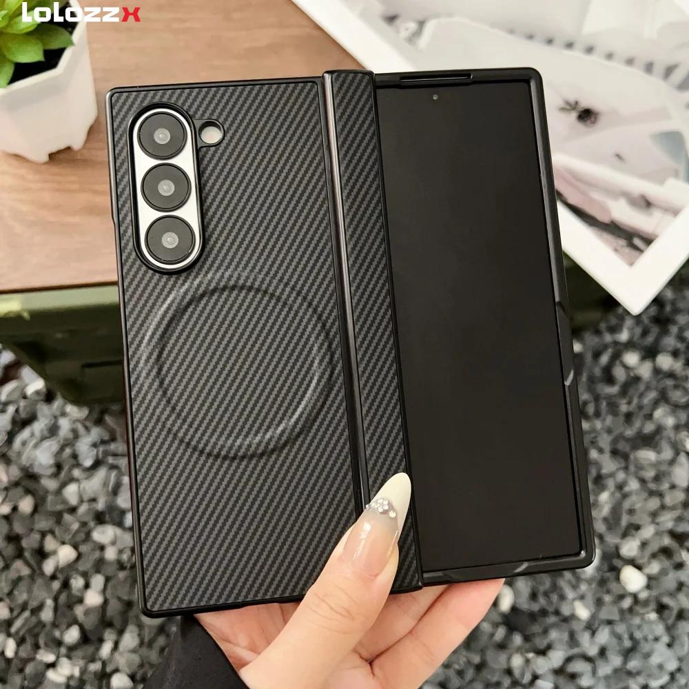 High end Carbon Fiber Magnetic Hinge for Magsafe Phone Case For Samsung Galaxy Z Fold 7 6 5 4 3 Wireless Charging Bumper Cover
