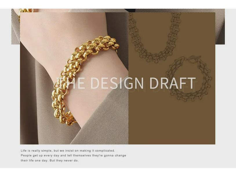 Комплект из массивной титановой цепи и браслета: Вдохновленный хип-хопом, не выцветающий, стиль унисекс