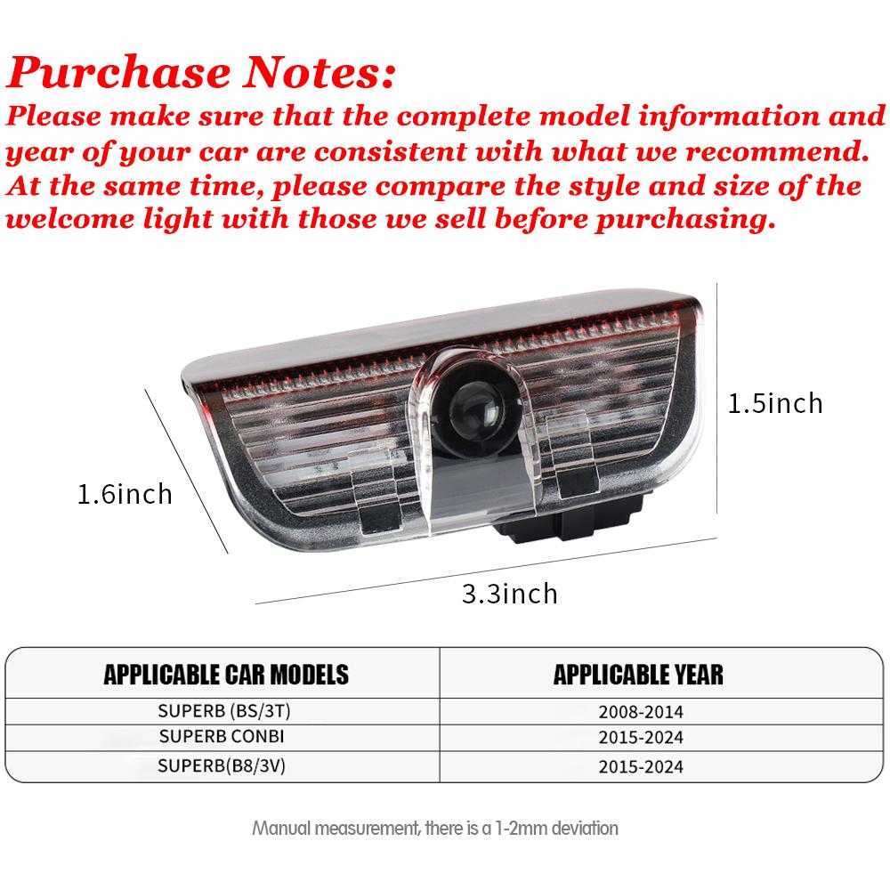 2PCS Car Badge Door Welcome Lights LED Laser Projector Lamps for Skoda Superb 2009 2013 2014 Emblem Auto Replacement Accessories