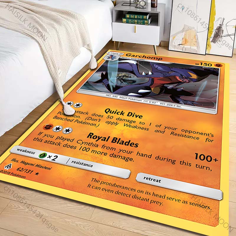 Ковер с принтом карточки Pokémon Garchomp разных размеров для гостиной, спальни, детской комнаты, домашнего декора, ковер для зоны, накидка на диван, прихожая, игровой коврик