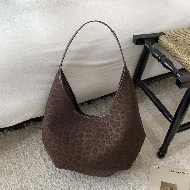 Fashion Retro Leopard Print Bag Women's New Casual Large-capacity Shoulder Underarm Bag Casual Commuting Popular Tote Bag