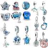 Blue Ocean Series 925 Sterling Silver Octopus Turtle Marine Fish Dangle Charm Bead Fit Original Fasion Bracelet DIY Jewelry