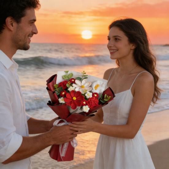 Искусственные Цветы Ручной Работы Крючком Букет Цветов Мягкая Хлопковая Пряжа Не Требует Ухода Гибкие Стебли Искусственный Цветок Розы Свадебное Украшение