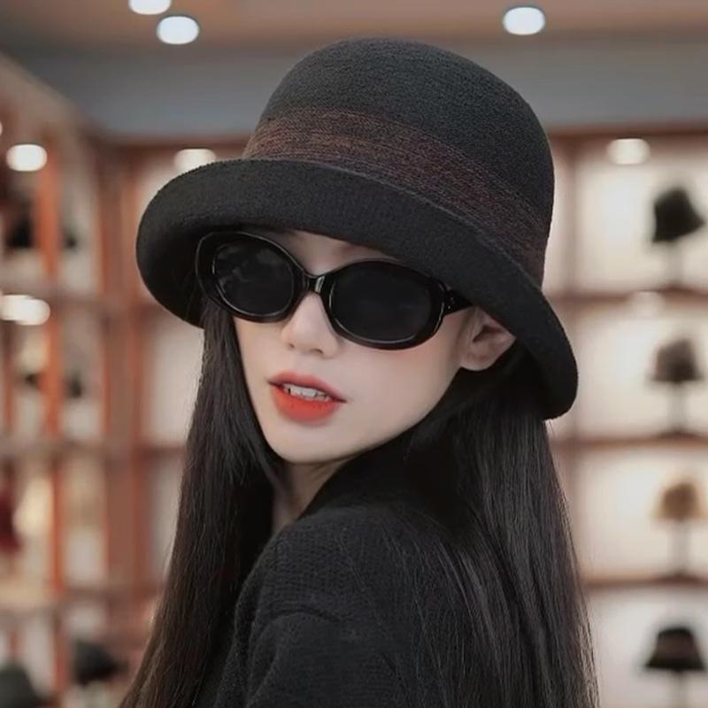 Ретро гофрированная рыбацкая шляпа детская осень и зима британский темперамент котелок показывает маленькое лицо элегантная шерстяная шляпа-котелок тренд