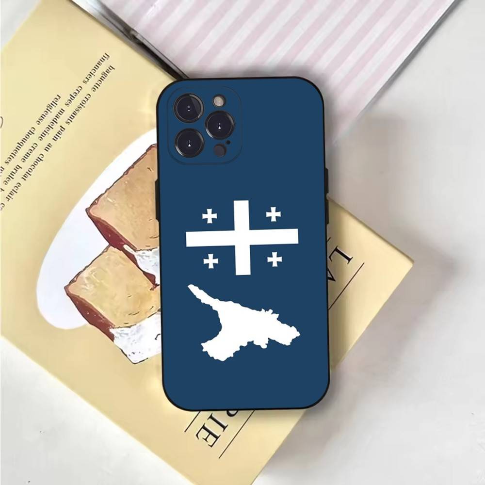 Чехол для телефона с флагом Грузии Чехол для телефона для iPhone 16,15,14,13,12,11,Pro,X,XS,Max,XR,Plus,Mini Мягкий черный чехол
