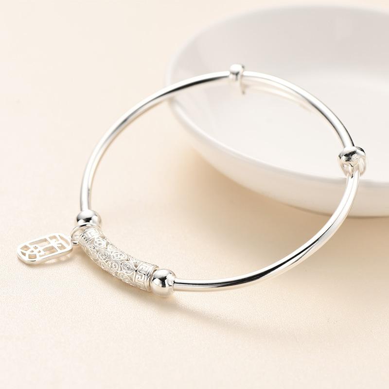 S999 Foot Silver Push Pull Bracelet Xiangyun Ping An Bracelet with National Style Design Sense New Chinese Solid Bracelet