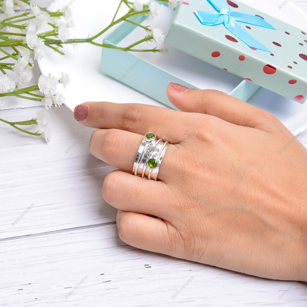 Peridot Spinner Ring Handmade Brass Ring Gemstone Ring