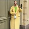 Модное желтое шерстяное длинное пальто для женщин, утолщенное, теплое, свободное, с лацканами, с длинным рукавом, на одной пуговице, однотонное пальто 2024 года, осень-зима, элегантная ветровка