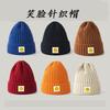 Smiley Face Label Wool Hat Female Autumn and Winter Warm Bag Head Couple Trendy Brand Cold Hat Solid Color Student Male Knitted Hat