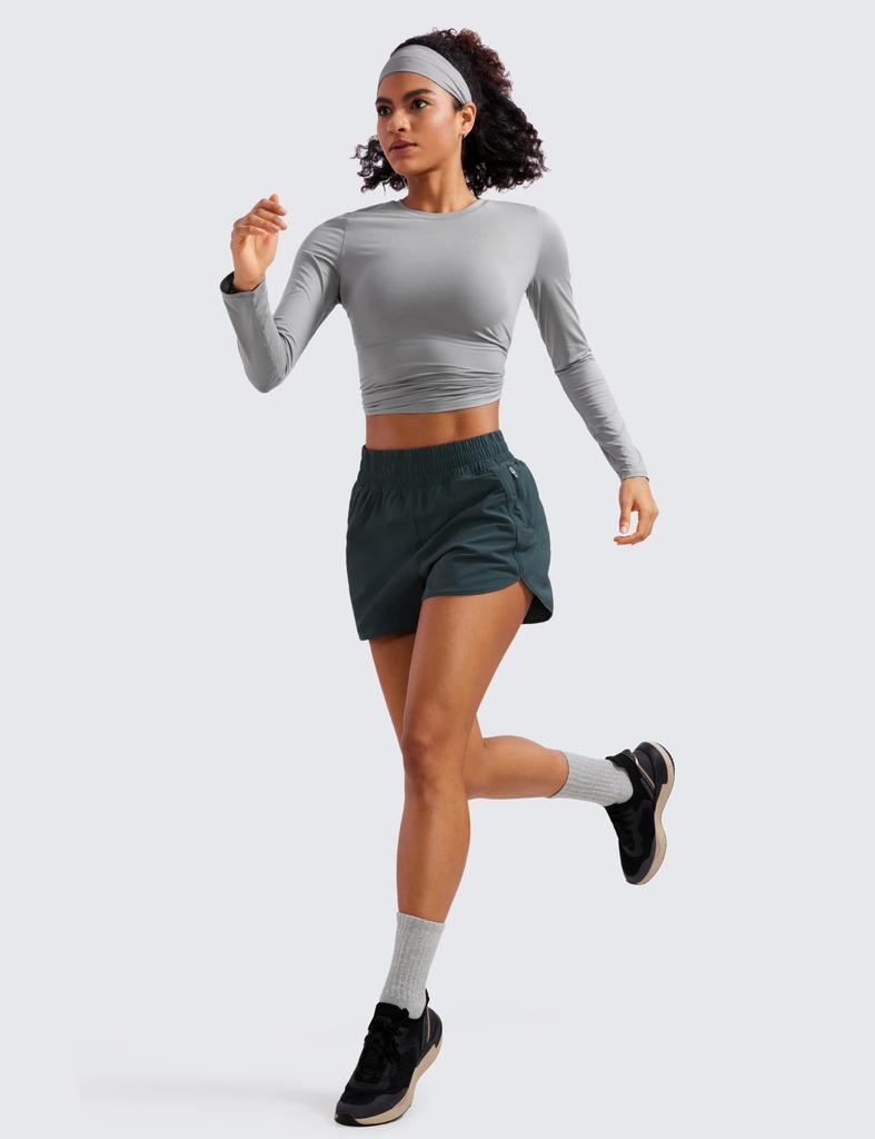 CRZ YOGA Дышащие шорты для бега с подкладкой, быстросохнущие, женские, размер L, длина по внутреннему шву 7 см, меланит,