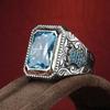 Classic Fashion Men's Princess Cut 4.6 Carat Blue Gemstone Ring Noble Family Engagement Wedding Anniversary Gift Size 6-13