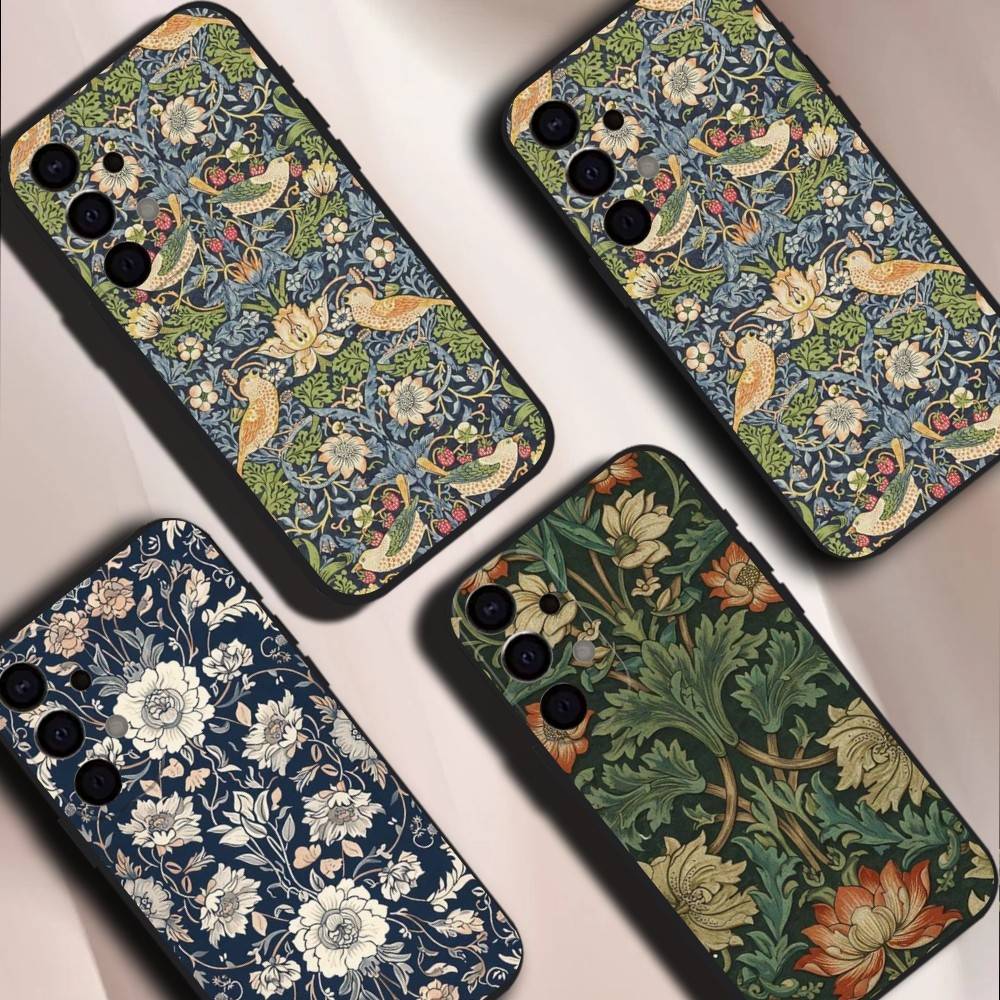 William Morris Black Cover Phone Case For Samsung S26,S25,S24,S21,S22,S23,S30,Ultra,S20,Plus,Fe,Lite,5G