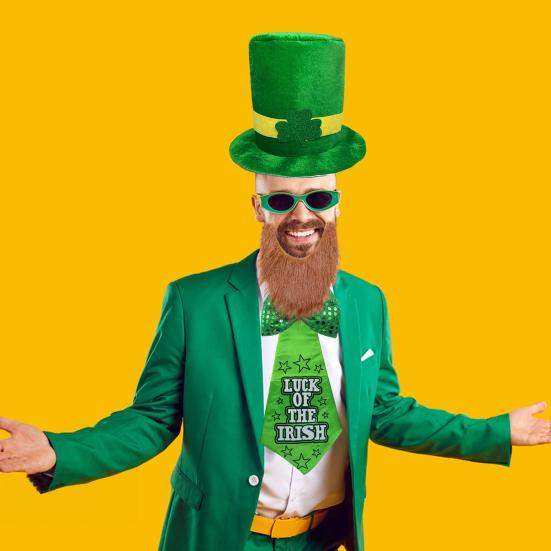 Улица. Цилиндр Лепрекона на День Святого Патрика с набором накладной бороды, уникальный дизайн, классический цвет, забавный наряд для косплея, товары для вечеринок