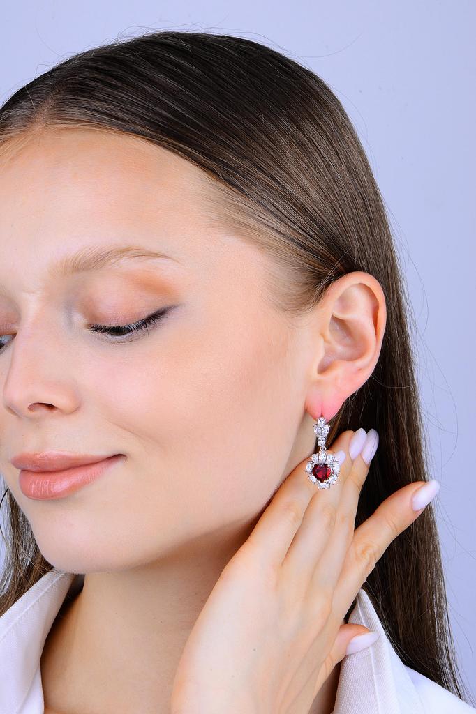 Серьги в форме сердца из стерлингового серебра 925 карат с рубином для женщин, серьги в форме сердца с рубином и цирконием для женщин, турецкие ювелирные изделия ручной работы