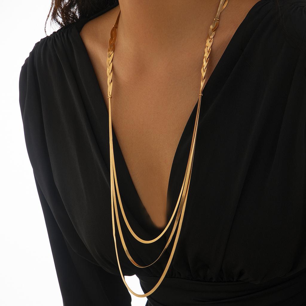 Salircon Vintage Multilayer Snake Chain Necklace for Women Herringbone Gold Color Copper Chain Pendant Necklace Neck Jewelry