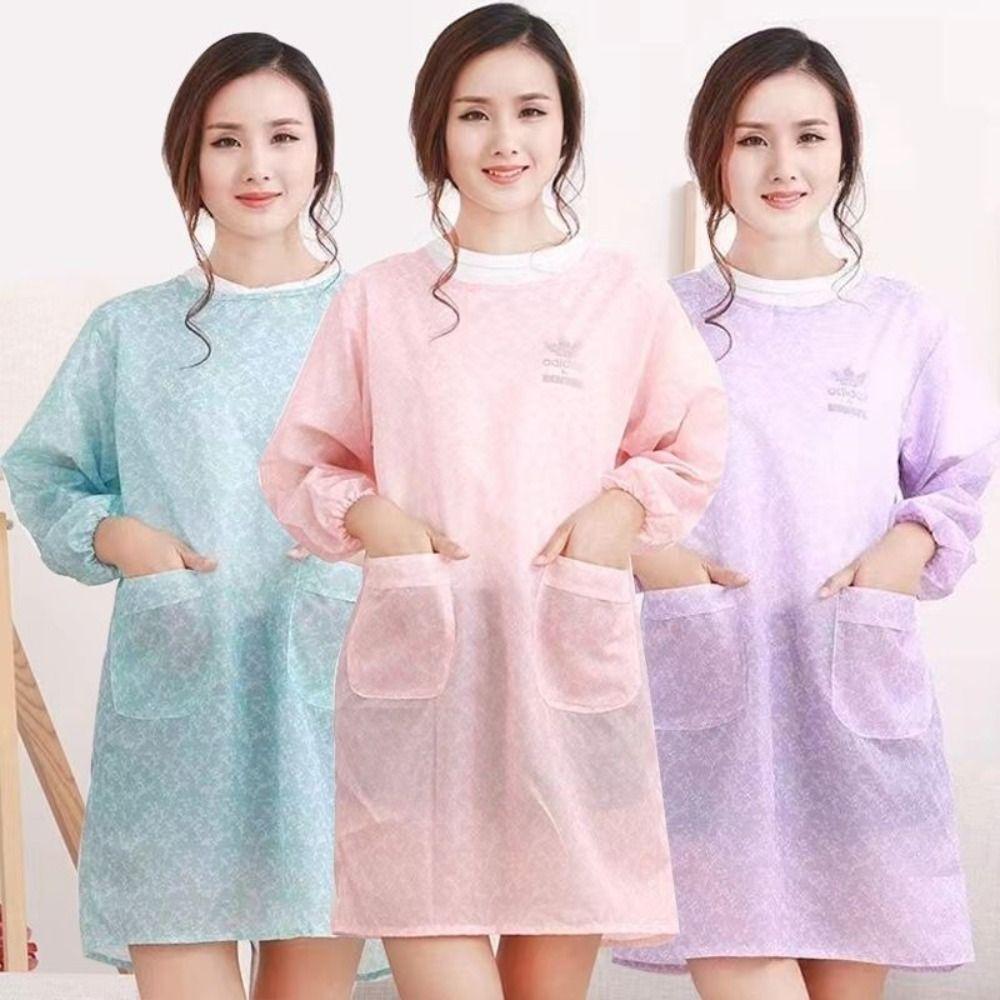 Oil Resistant Waterproof Apron Lightweight Kitchen Long-Sleeved Smock Daily Cleaning,