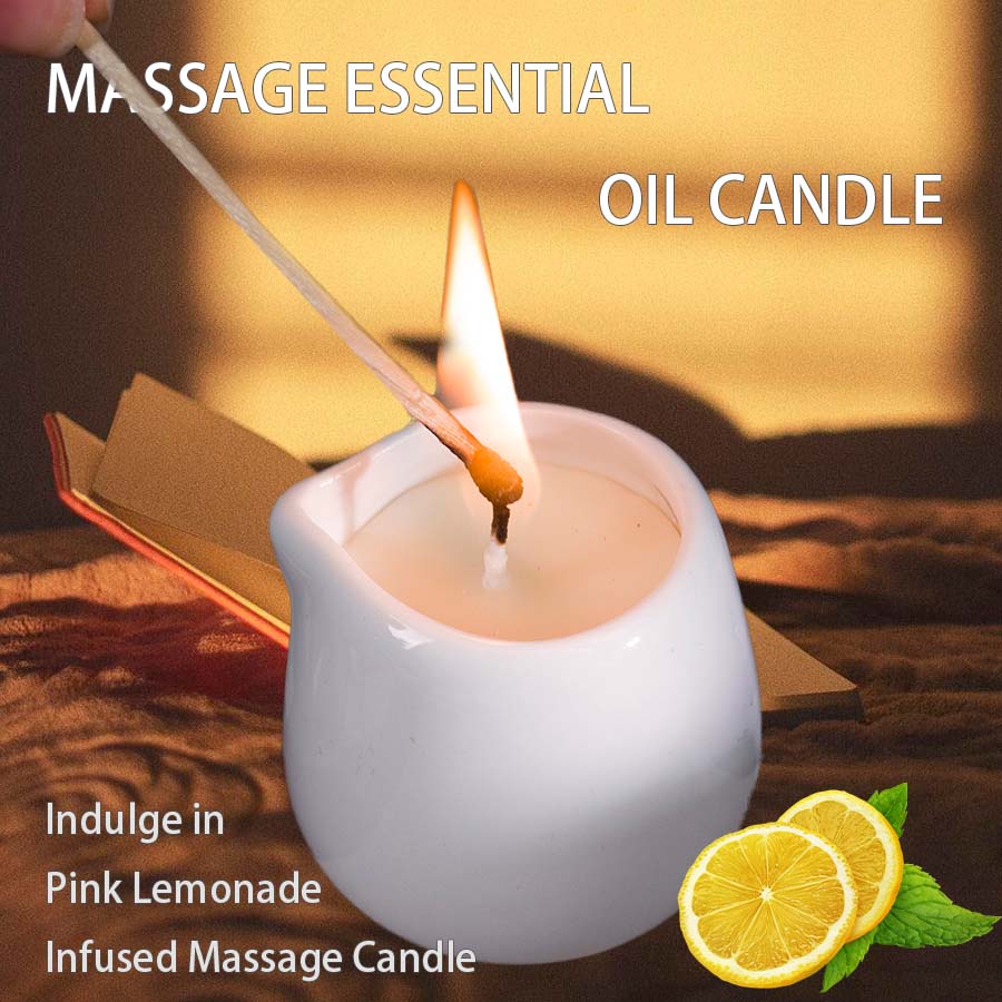 1pc Lemon Flavor Massage Essential Oil Candle, Coconut Wax, Heating, Body Open Back SPA Romantic Holder Home Decor Valentines