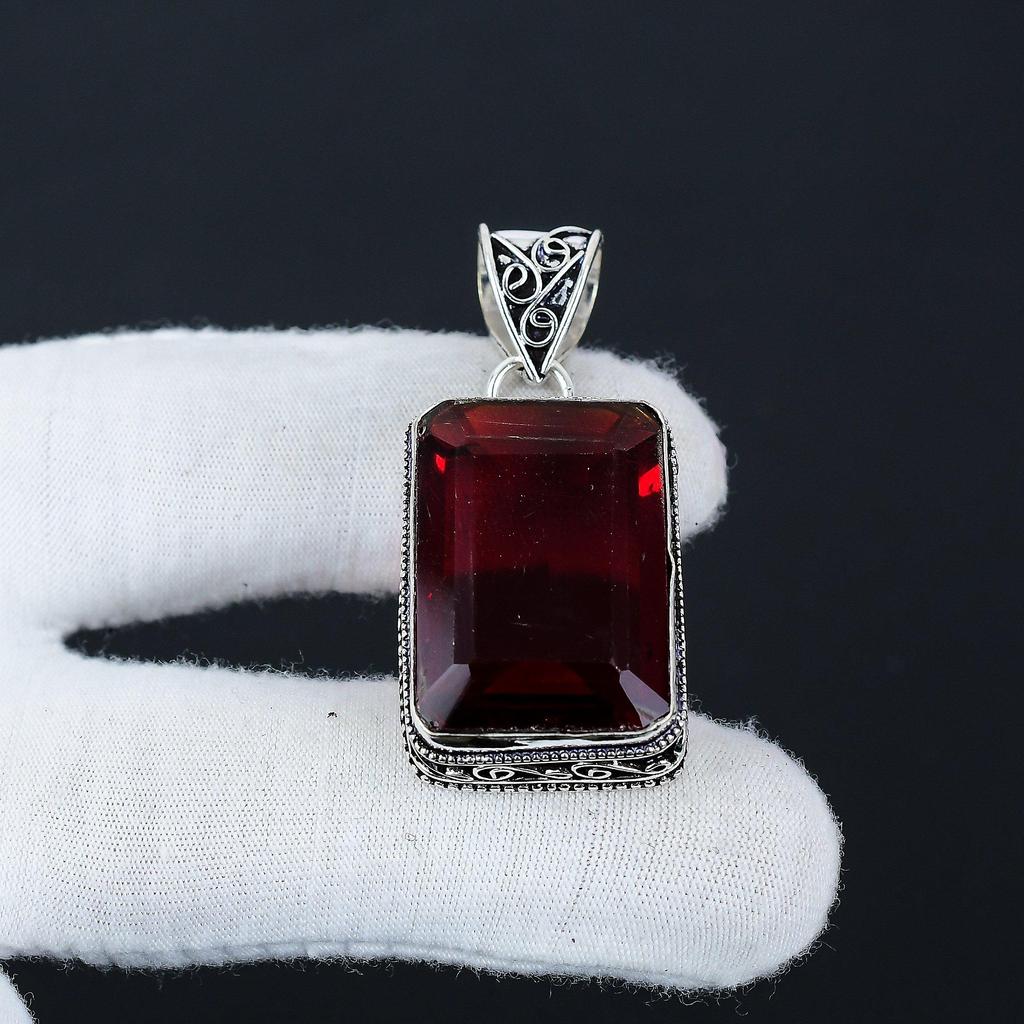 Изящный серебряный кулон с красным гранатом и драгоценным камнем из стерлингового серебра 925 пробы — дизайн ручной работы, повседневные украшения, уникальный кулон в подарок на день рождения для жены