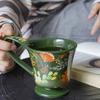 Ретро французские кружки с чувством дизайна, чашки для латте-арта, кофейные чашки, керамические подарки, красные и зеленые фигурные масляные картины