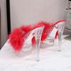 Женские туфли на шпильке, прозрачные пушистые пикантные модные сандалии на каблуке 14 см и платформе 4 см WZ