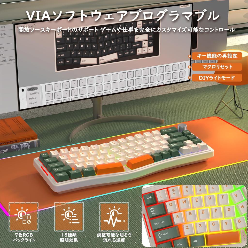 AKS068pro Игровая клавиатура Alice Layout Беспроводная Bluetooth Проводная 68 клавиш Sea Salt Axis Gasket Mount Горячая замена клавиш PBT Эргономика Южная ориентация