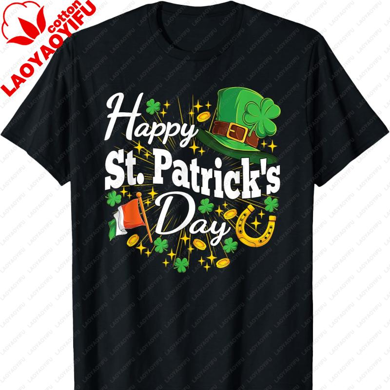 Happy St Patricks Day Shamrock Irish Men Women Crewneck T-Shirt Regular Short Sleeve Fashion Casual Style Adult Streetwear