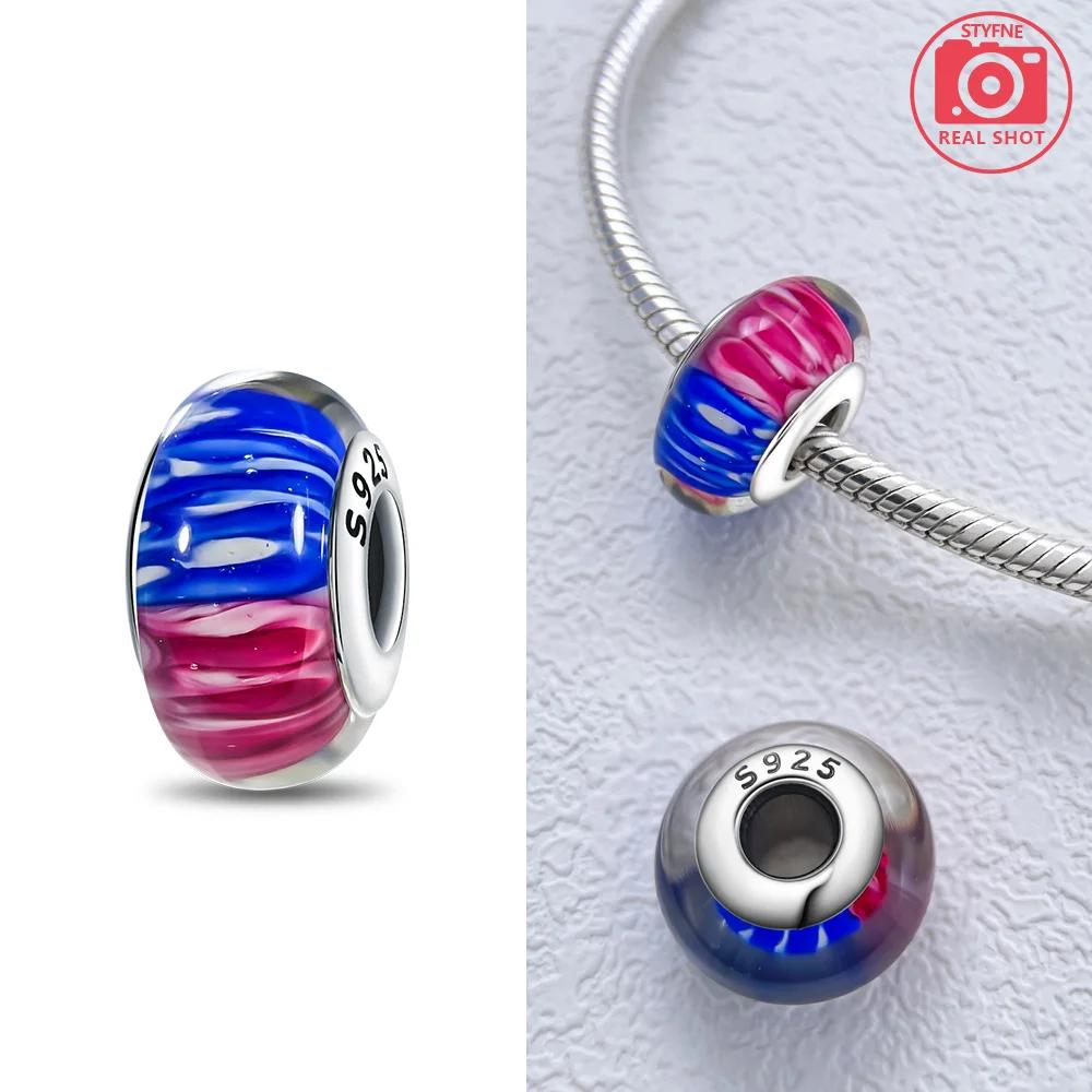 925 Silver Bracelet Women DIY Gift Murano Jewelry with Flower Blue Star Green Turtle Glass Beads