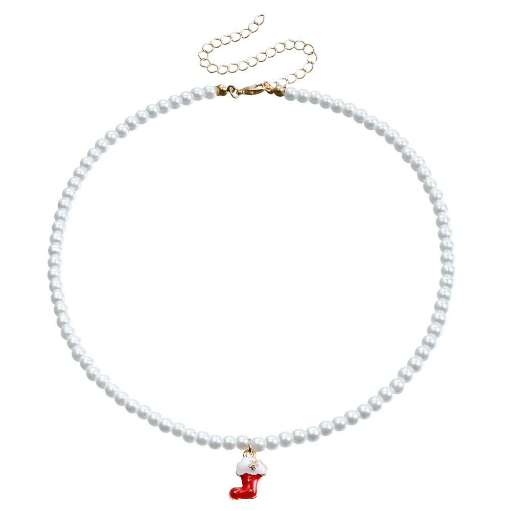 Cartoon Christmas Necklace Clavicle Chain Cartoon Pendant Choker Vintage Pearl Chain Girl