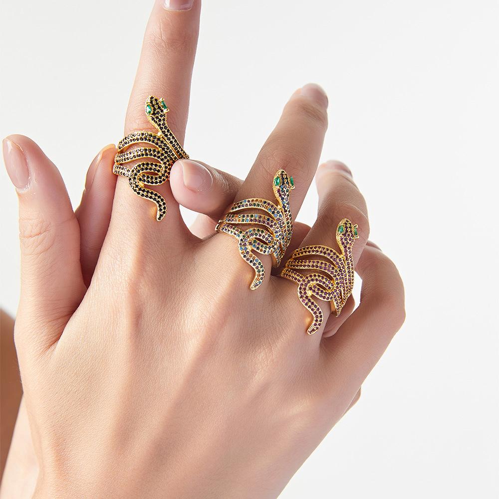 Популярное кольцо-змеевик с медным позолоченным цирконием для женщин, легкие предметы роскоши